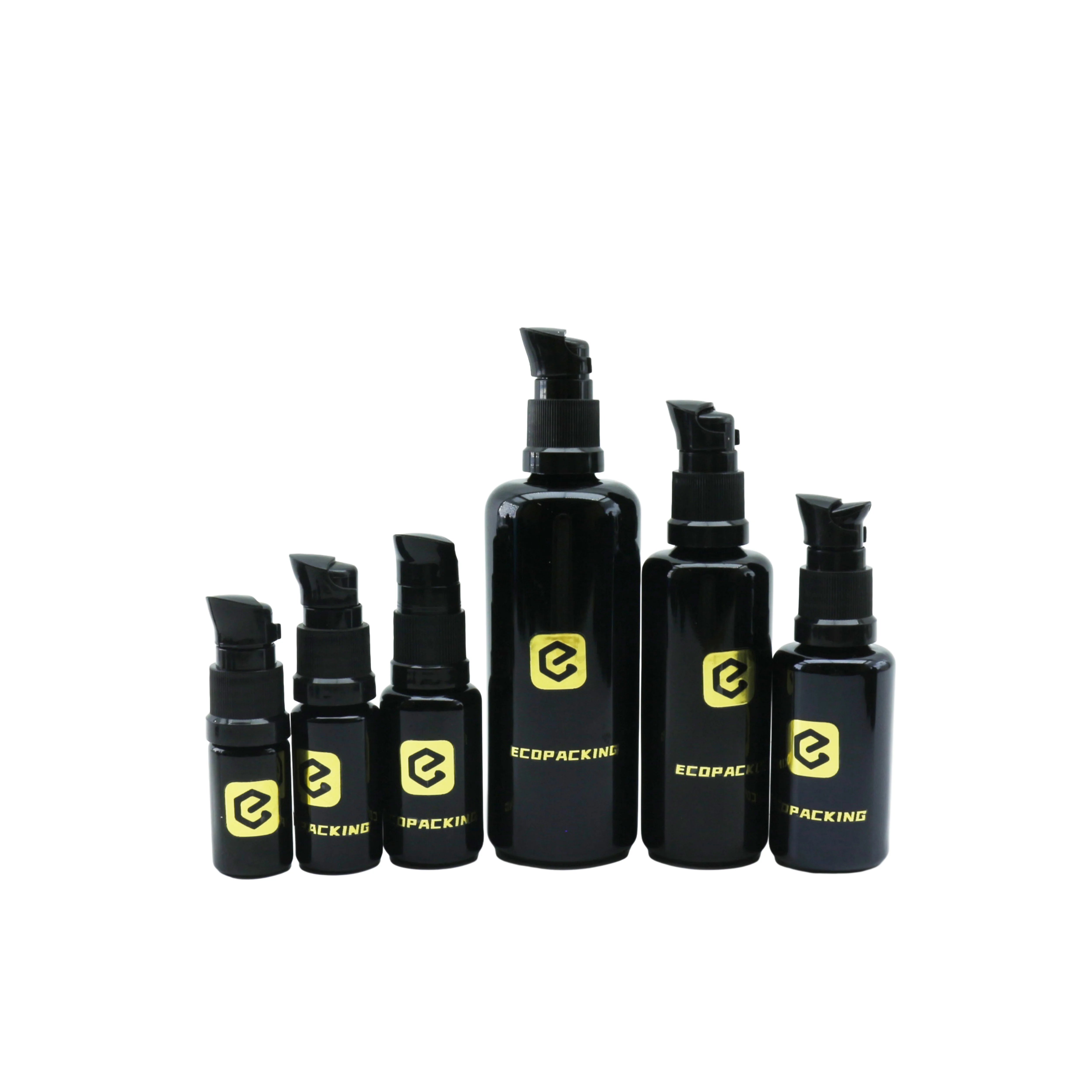 Cosmetic Lotion Pump Glass Dropper Bottle Dark Violet Black Luxury for Skin Care Essential Oil Serum Packaging - 图片 4