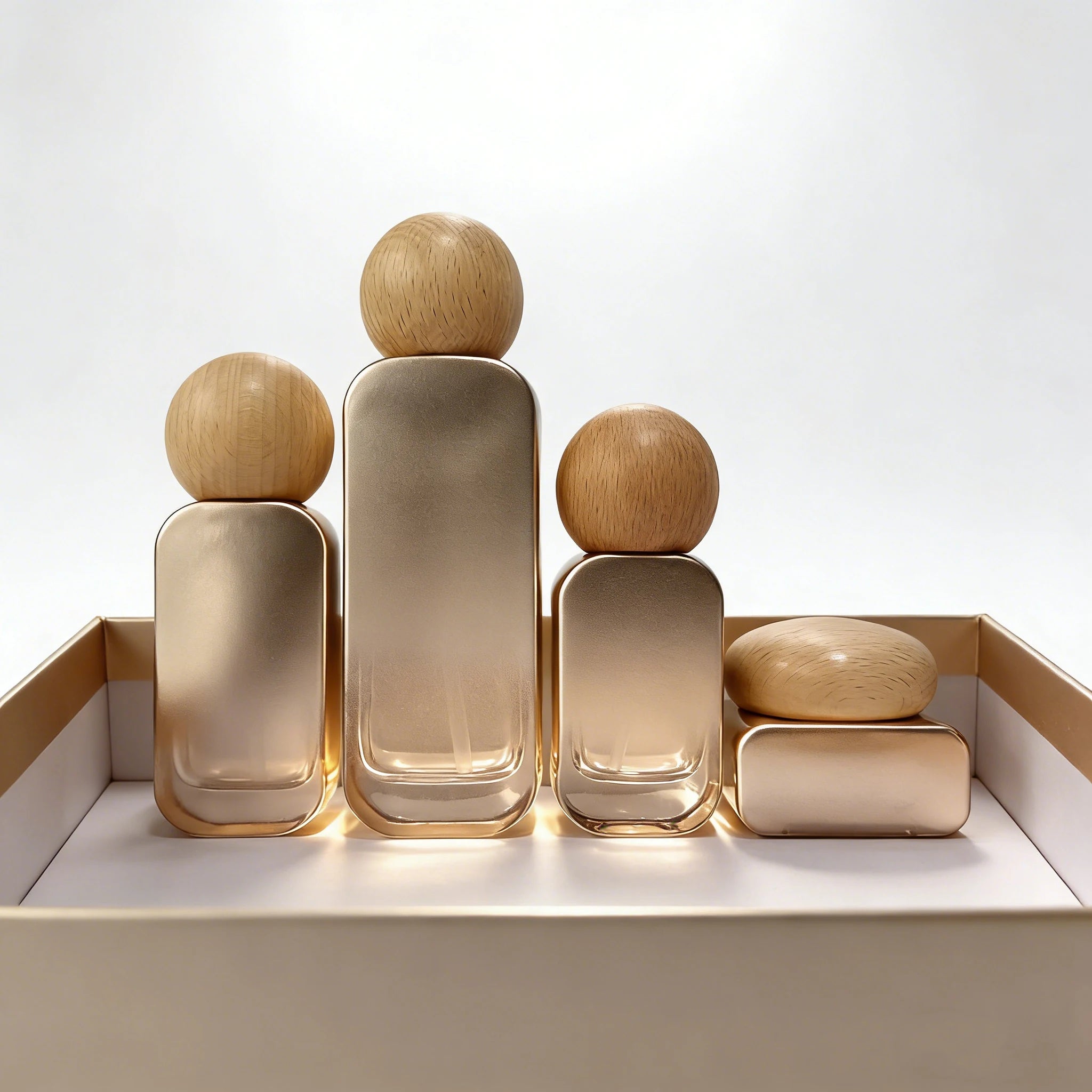 20ml 30ml 50ml 100ml 120ml Luxury Glass Lotion Pump Bottle 30g 50g Square Face Jar with Wooden Cap - 图片 5
