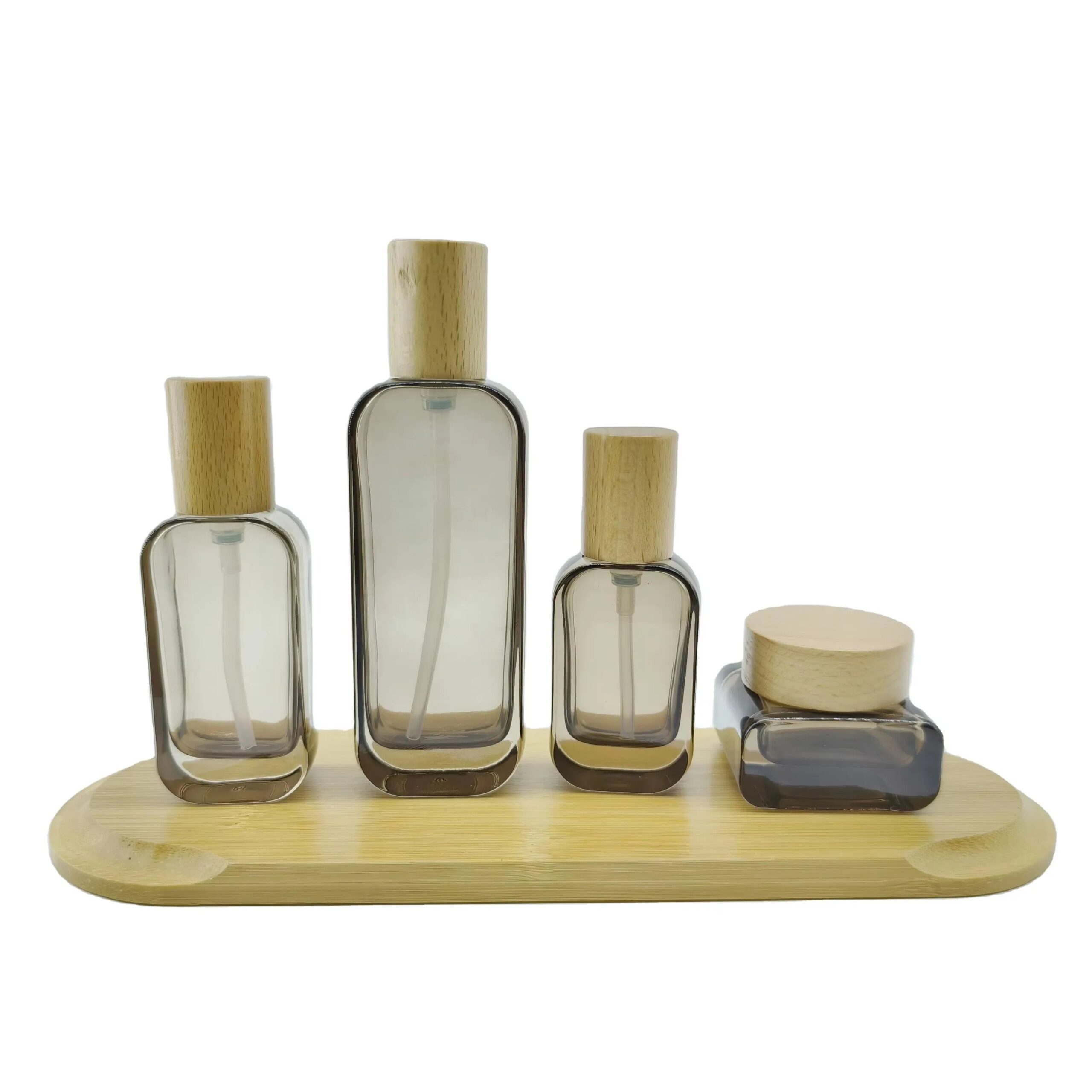 Skin Care 30g 50g 100g Empty Square Borosilicate Dark Glass Cream Jar with Screw Cap for Cosmetics with Wood Lid - 图片 2
