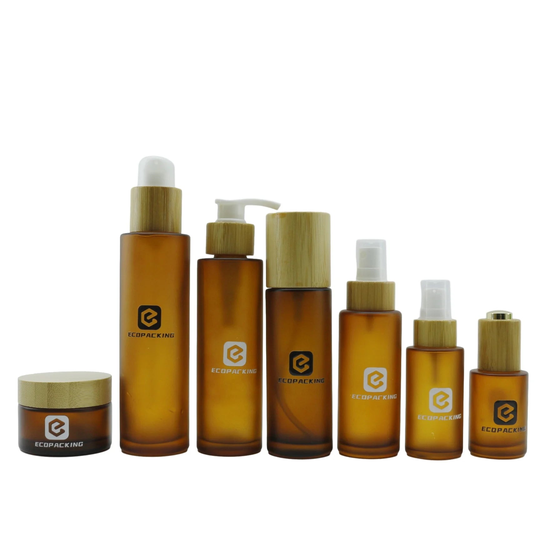 Empty Amber Brown Cosmetic Glass Jar 1oz 5g 10g 15g 20g 50g 100g 30g Eye Cream Frosted Glass Jar 50ml with Bamboo Cap Lid - 图片 3
