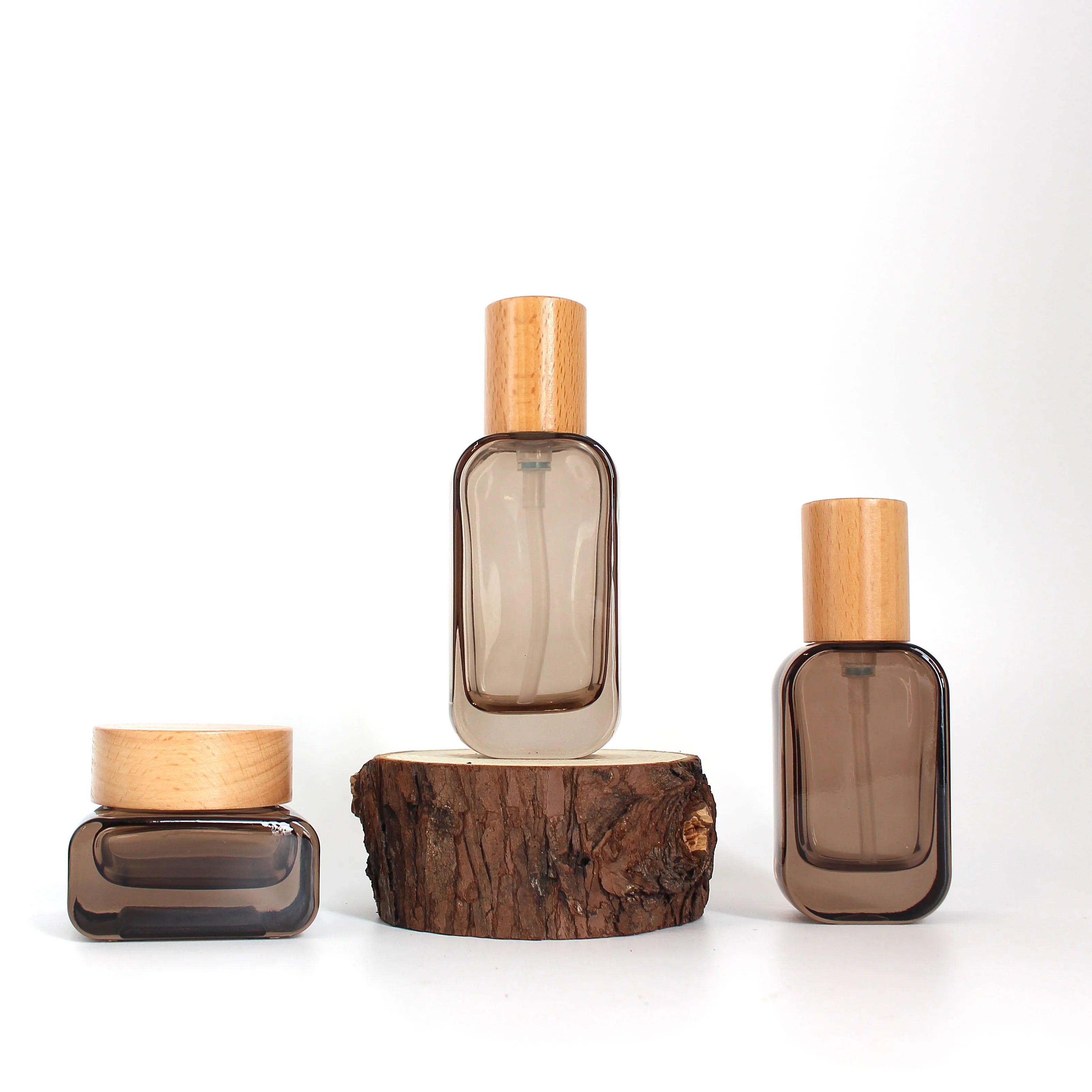 Luxury Glass Cosmetic Bottles and Jars Set 20ml 30ml 50ml 100ml 120ml Bamboo Lid Lotion Glass Pump Bottle Face Cream Jar C888 - 图片 5