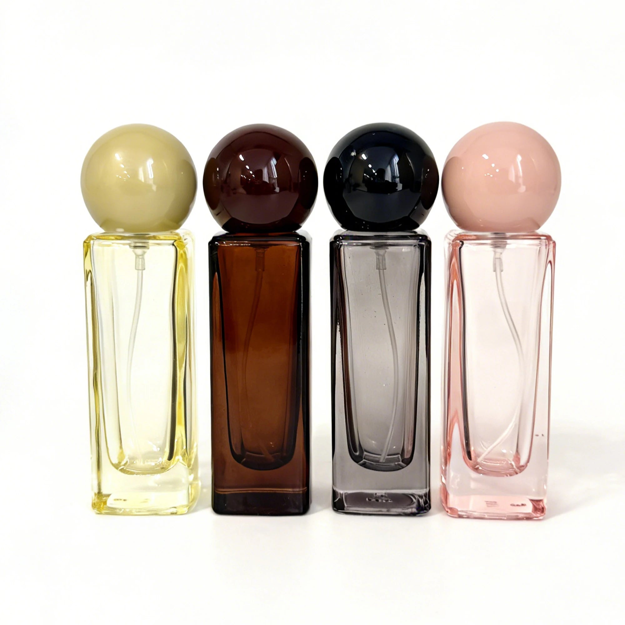 High-End Square Glass Perfume Bottles Spherical Caps 30ml Empty Refillable Spray Bottles Transparent/Amber/Smoky Screen Printed