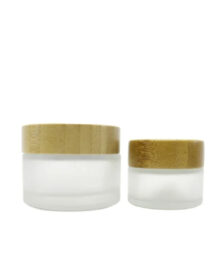 Bamboo Lid Glass Jar Cosmetic Wooden Cosmetic Packaging Empty Glass Jar with Bamboo Lid, clear Frosted Glass Jar Bamboo