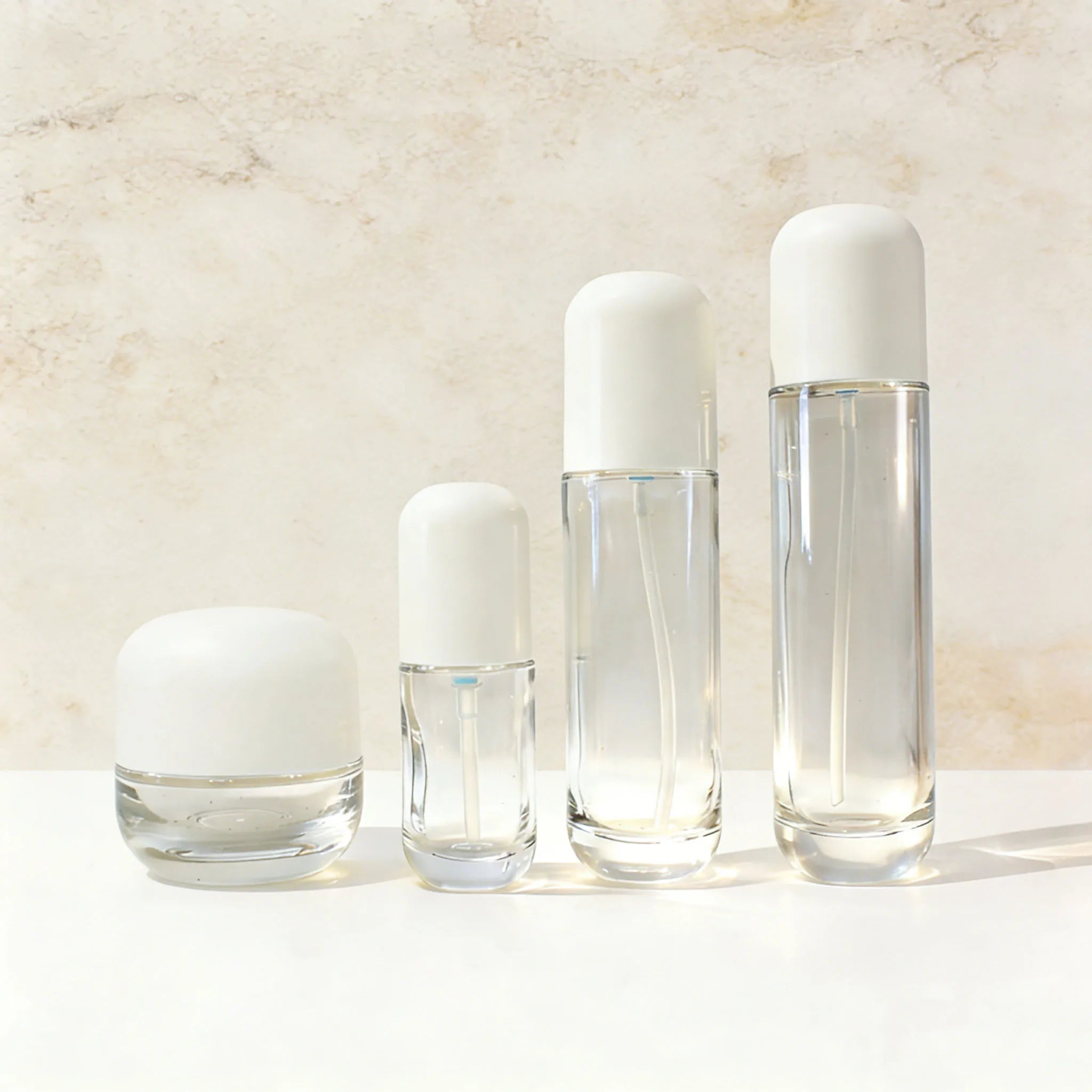 Wholesale Empty 30g 50g Clear Face Cream Jar Glass Cosmetic Lotion Pump Bottle with White Dome Cap - 图片 7