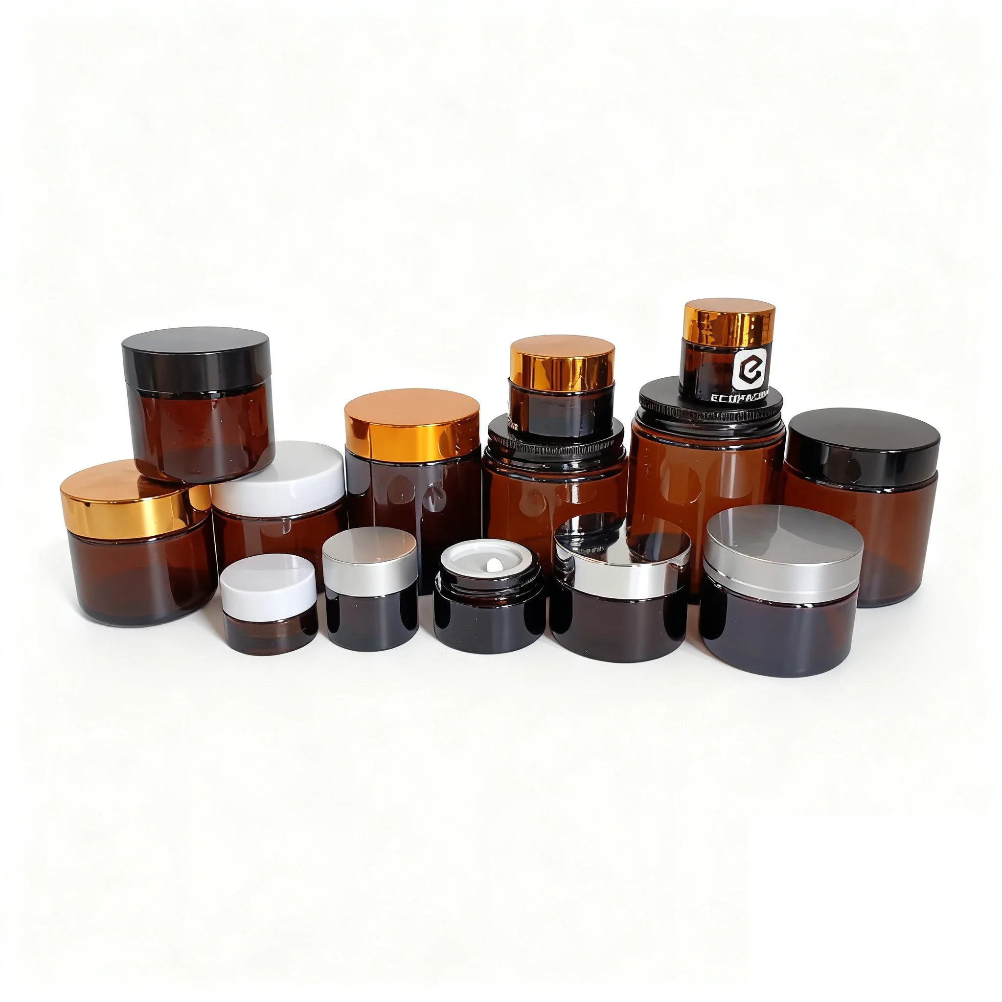 Wholesale 1oz 2 oz 3oz 50 ml 100 ml Amber Cosmetic Cream Glass Jar With Lids and Inner Liner - 图片 3