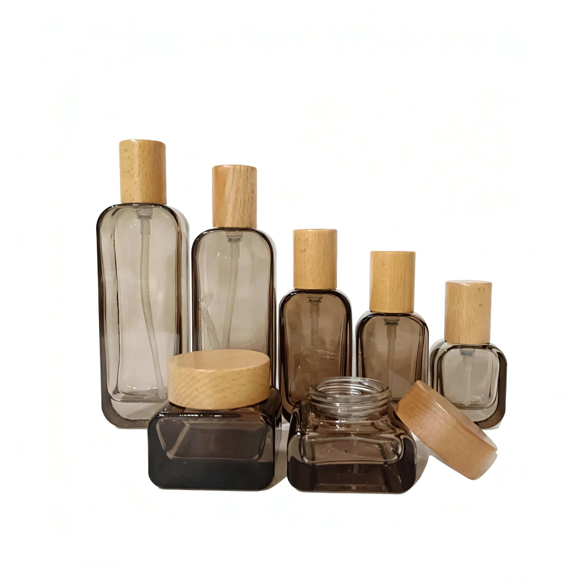 30g 50g Skincare Packaging Glass Face Cream Jar 30ml 50ml 100ml 120ml Lotion Pump Serum Oil Cosmetic Glass Bottle with Wood Lid - 图片 4