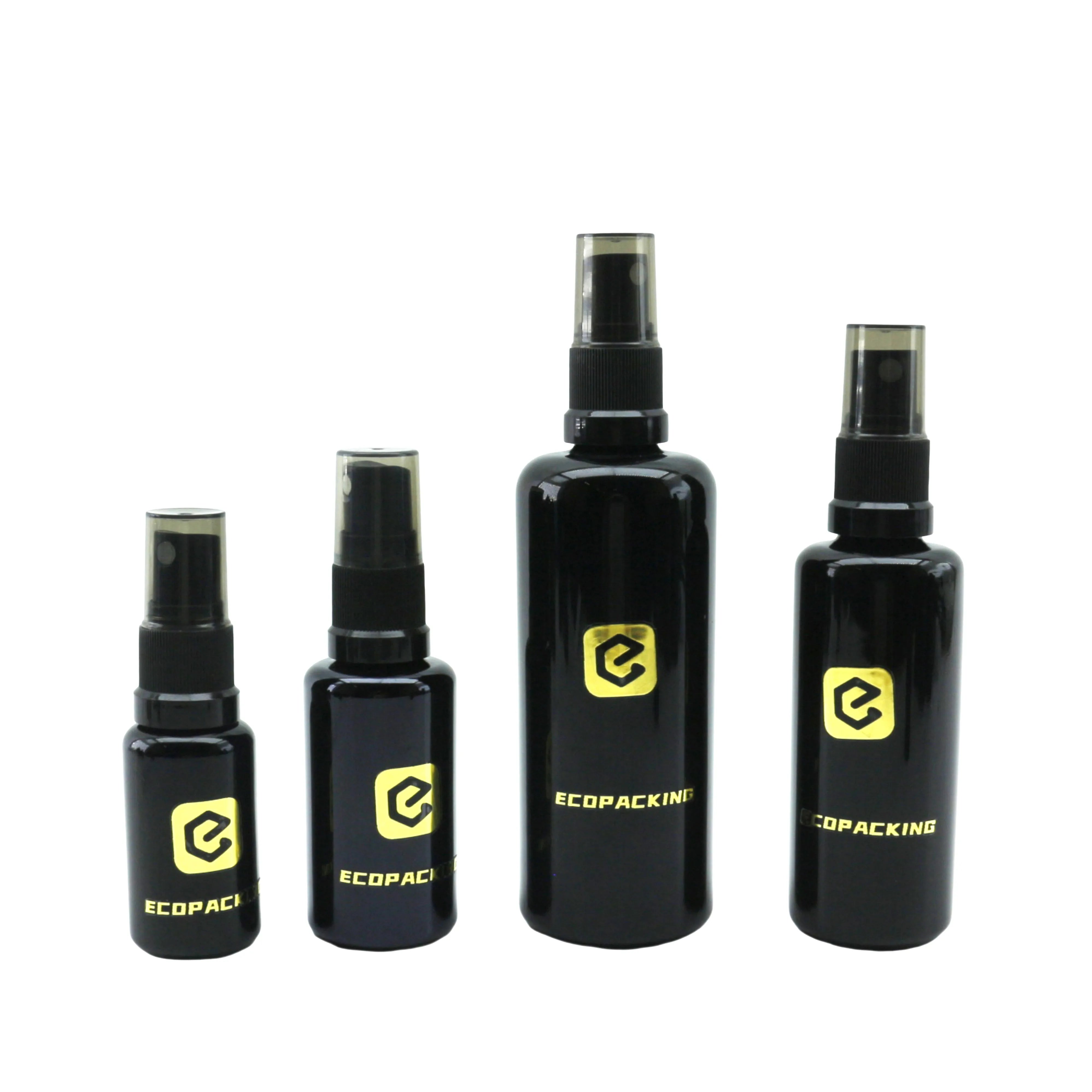 Cosmetic Lotion Pump Glass Dropper Bottle Dark Violet Black Luxury for Skin Care Essential Oil Serum Packaging - 图片 6