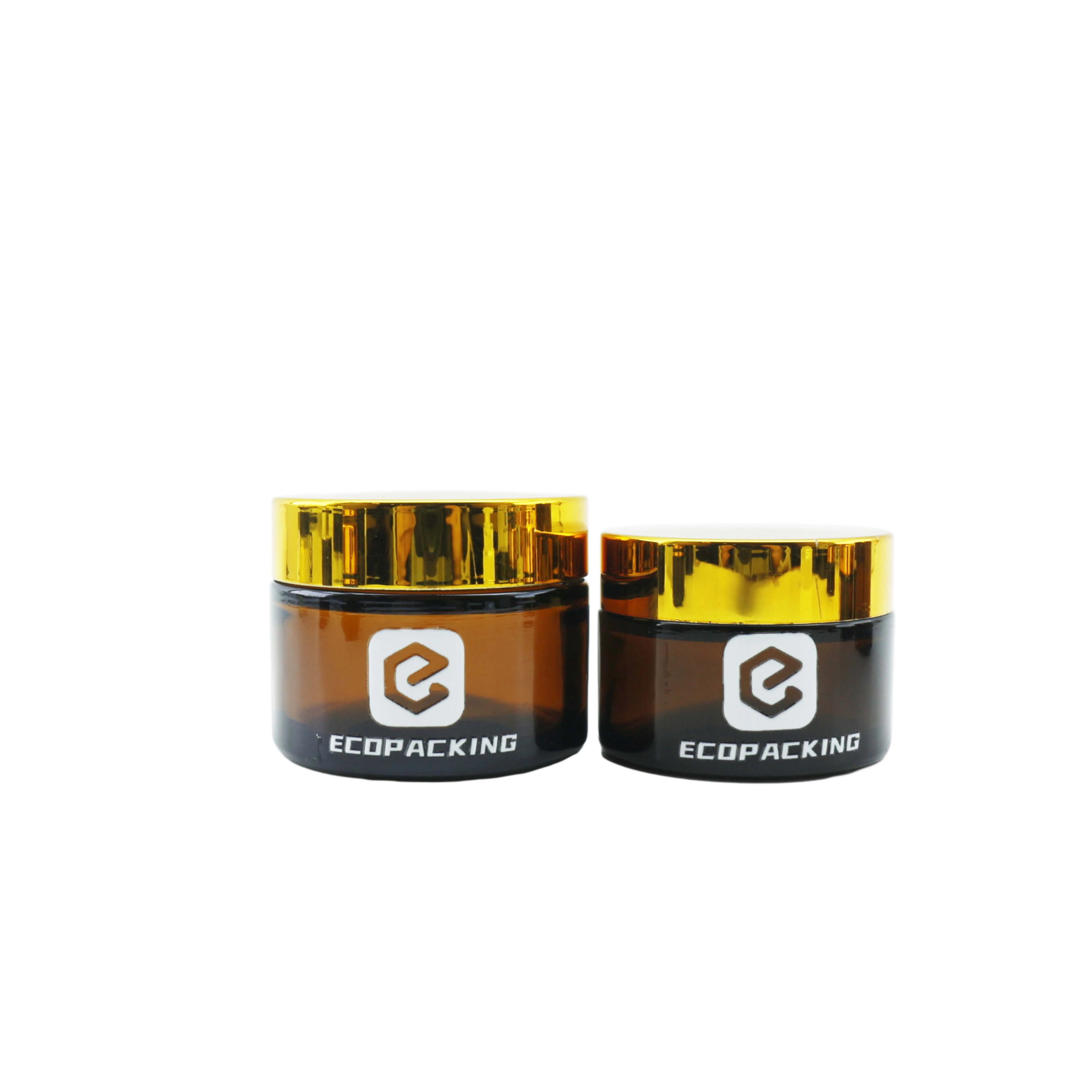 Empty Cosmetic Jar Amber Glass Face Cream Jar with Gold Lid - 图片 3