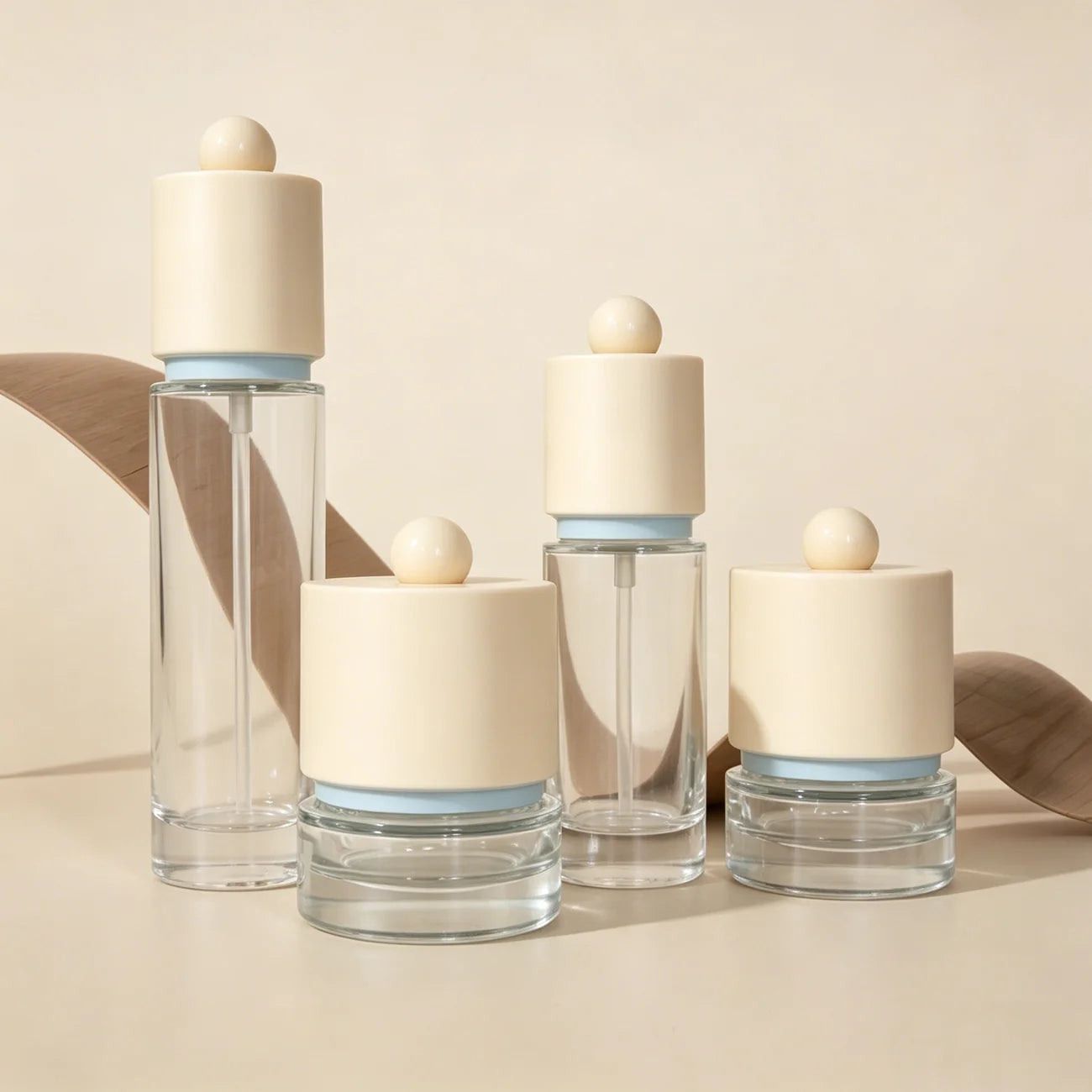 Cylindrical 40ml 100ml 120ml Glass Packaging Set Skincare Cosmetics Cream Jar Lotion Pump Bottle - 图片 2