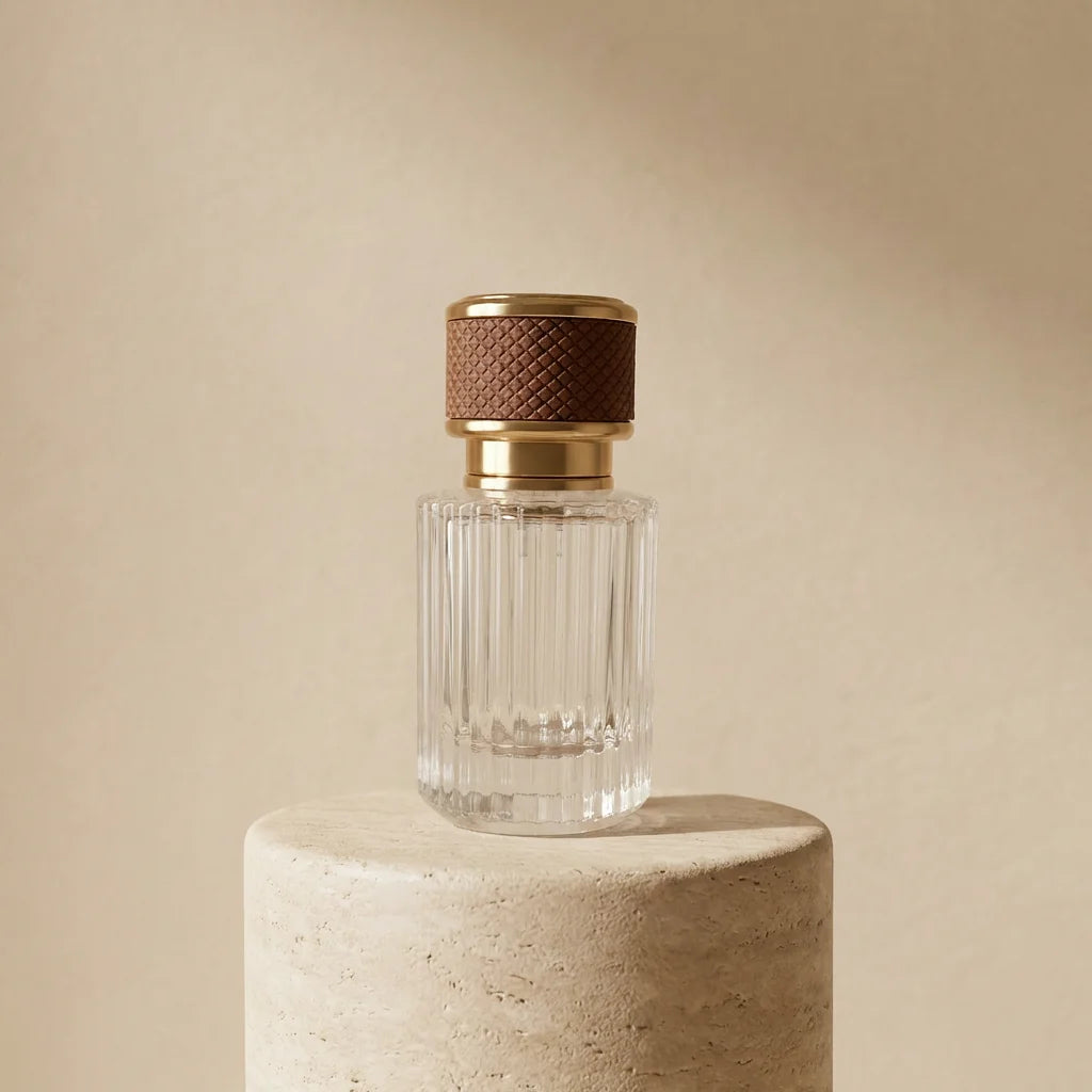 Luxury Perfume Bottles 50ml Clear Glass Spray Vials with Leather & Gold Cap for Fragrance Packaging - 图片 3