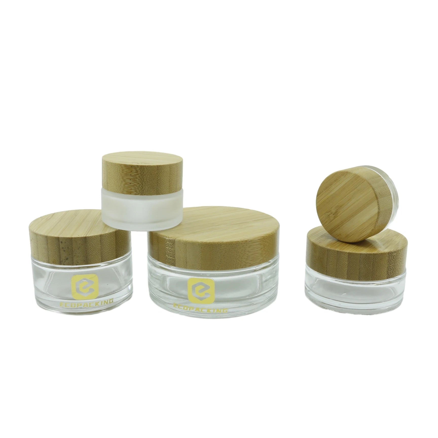 Cosmetic Frosted Glass Jars 5g-100g Bamboo Wooden Lid for Skin Care Eye Cream Body Butter Face Masks Personalized Engraved Logo - 图片 8