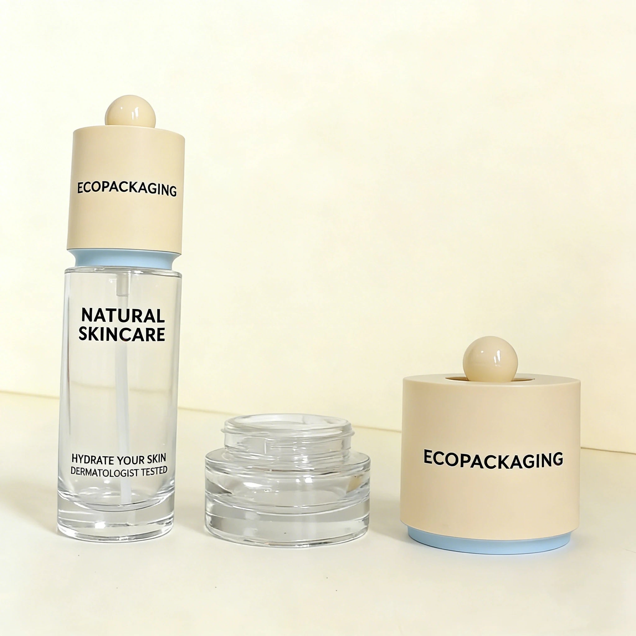 Light Oxygen Skincare Bottle Set Cosmetic Lotion Serum Glass Bottle and Face Cream Jar for Natural Skin Care Essence - 图片 2