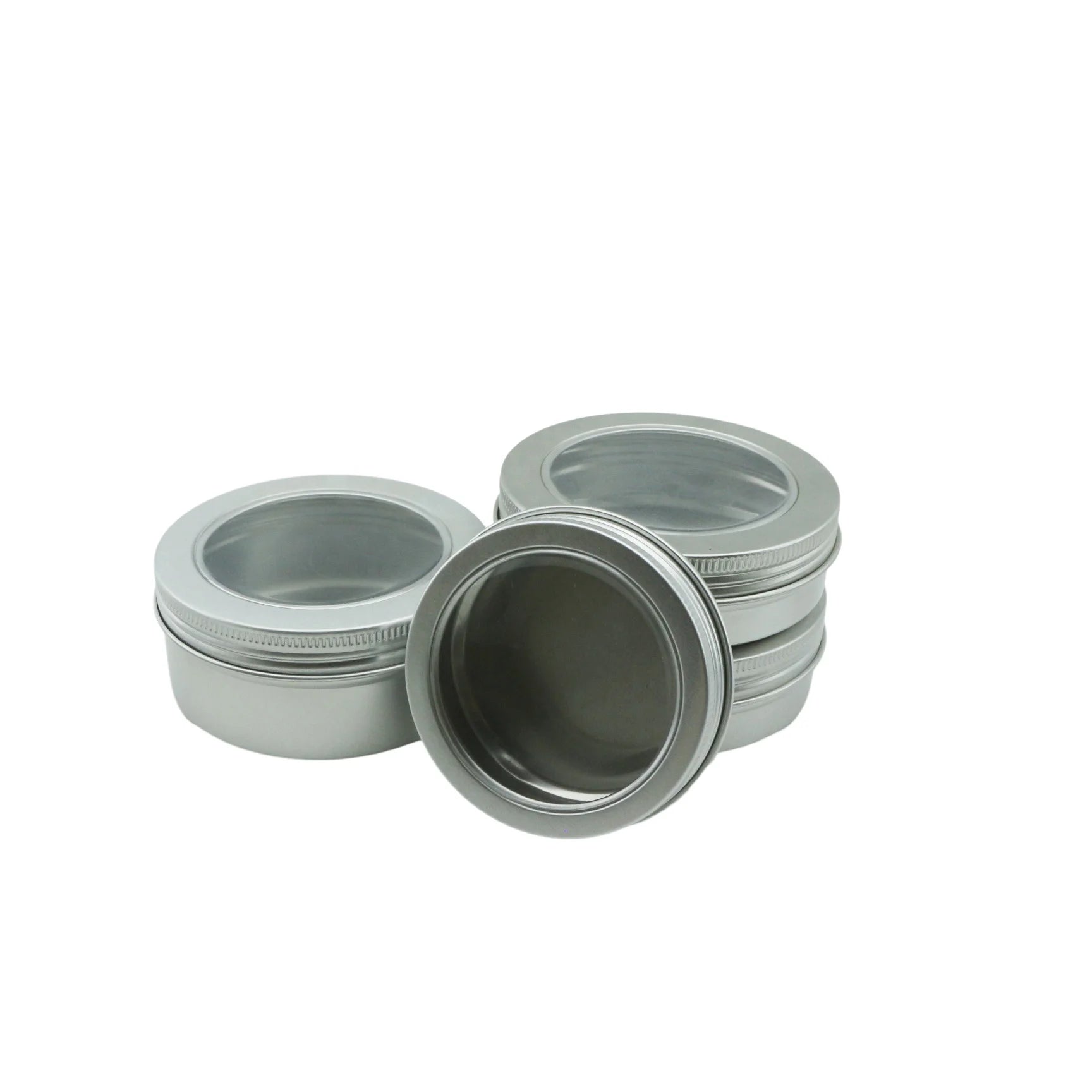 Window Top clear Cap Aluminum Tea Tin Jar with Screw on Lid Food Grade for Saffron Spice Metal Package Round