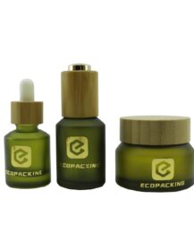 Empty Cosmetic Slanted Shoulder Foundation Glass Jar Olive Green Lotion Bottles With Pump Dispenser