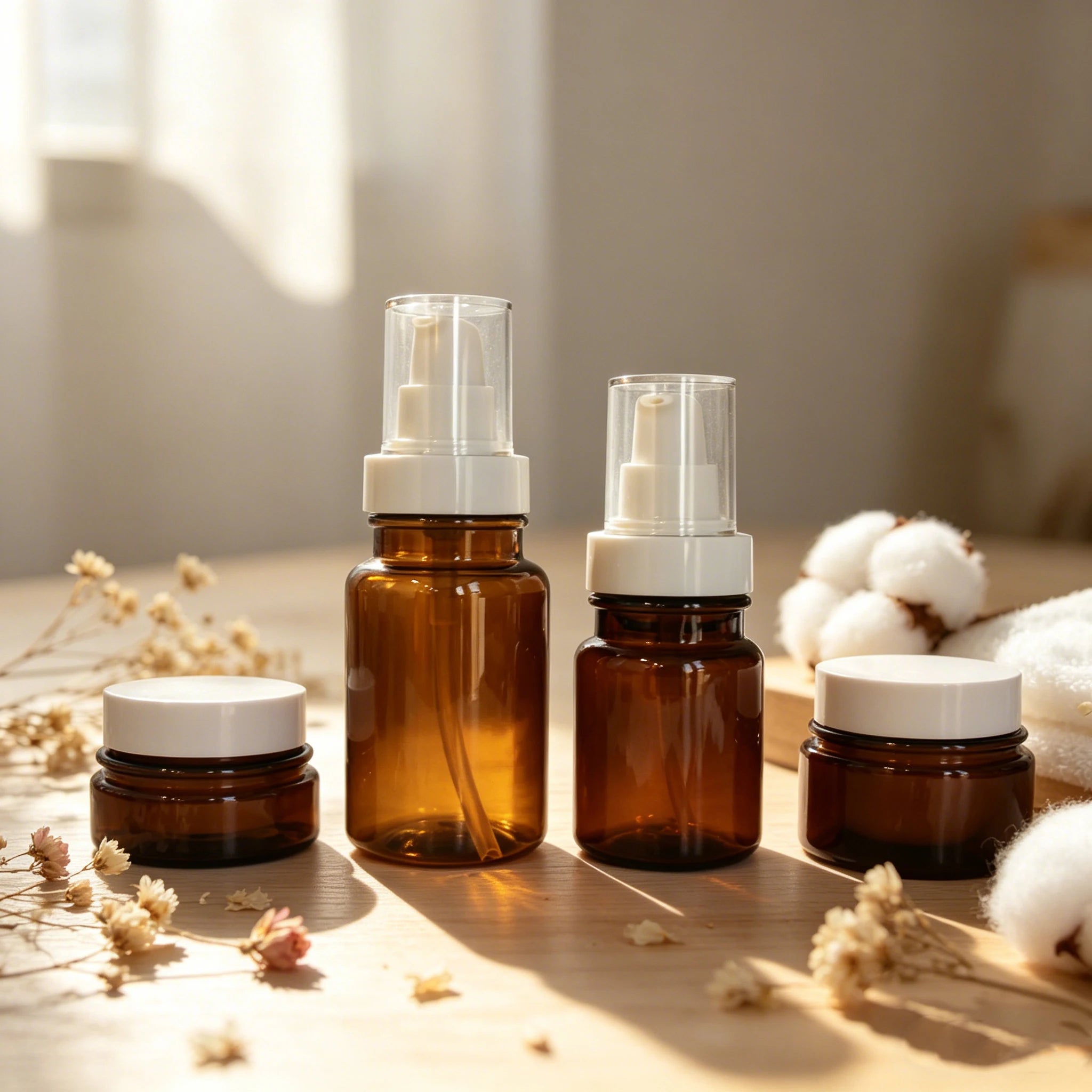 PET Plastic Medicine Bottles 40ml 60ml 80ml 100ml Amber Facial Serum Pump Bottle& Cream Jar for Skin Care Packaging - 图片 4