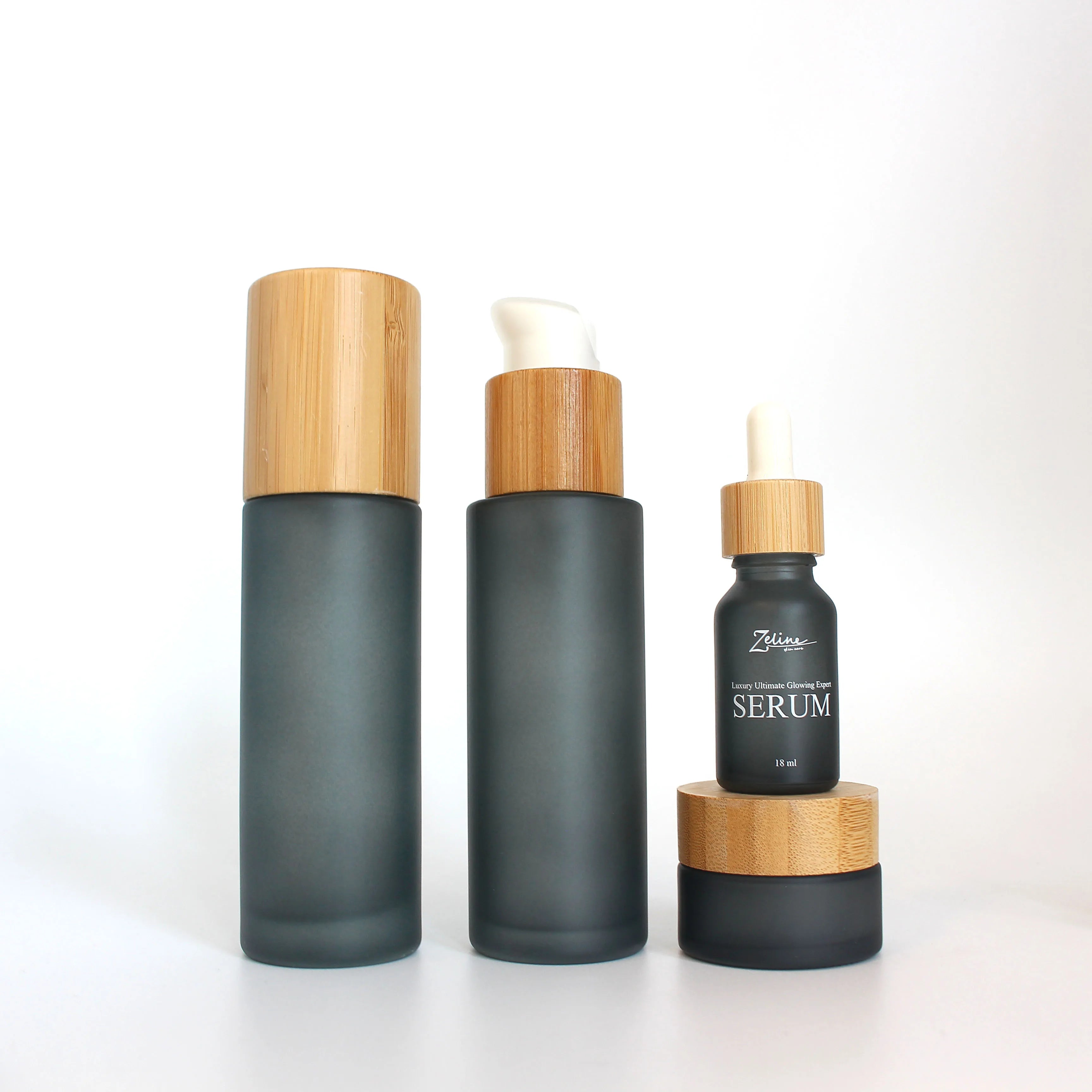 Custom Color 30ml 50ml 60ml 100ml 120ml Bamboo Cosmetic Packaging Lotion Pump Glass Spray Dropper Bottle with Wood Bamboo Lid - 图片 4