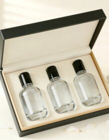 Luxury Roller Bottle Set 10ml 30ml 50ml Refillable Clear Glass Roll on Bottles for Beard Oil With Custom Paper Boxes