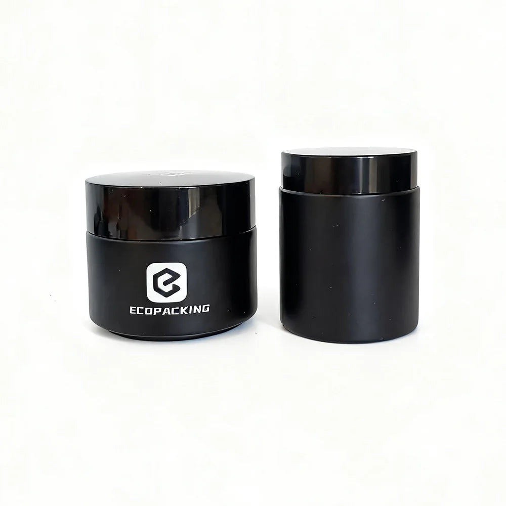 Empty Round 100g 50g 30g 20g 15g 10g 5g 1oz UV Matte Black Glass Jars with Gold Silver Black Plastic Aluminum Lids - 图片 4