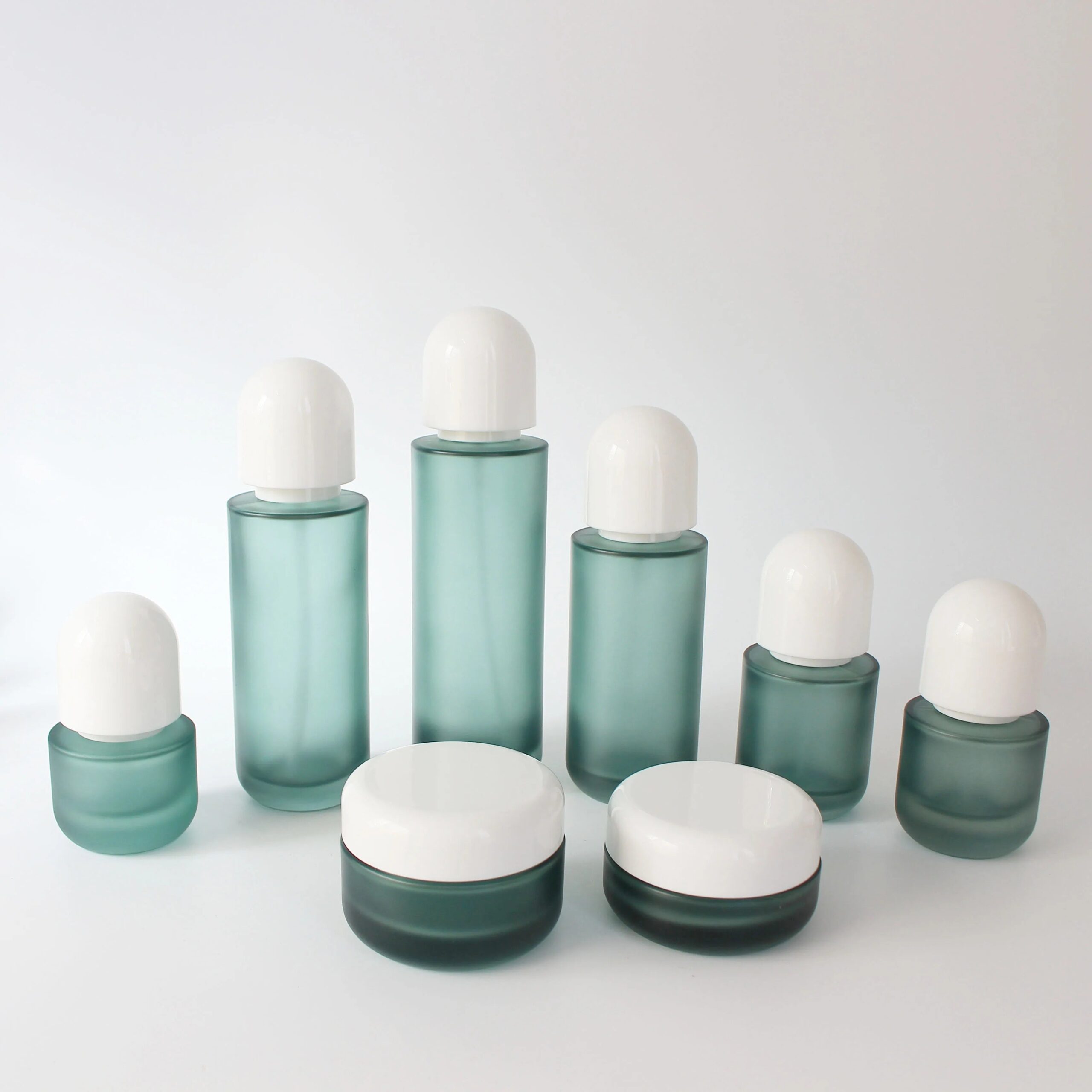 Cosmetic Set Frosted Green Glass Pump Spray Bottle 30ml 50ml 100ml 120ml Luxury 30g 50g Cream Jar - 图片 7