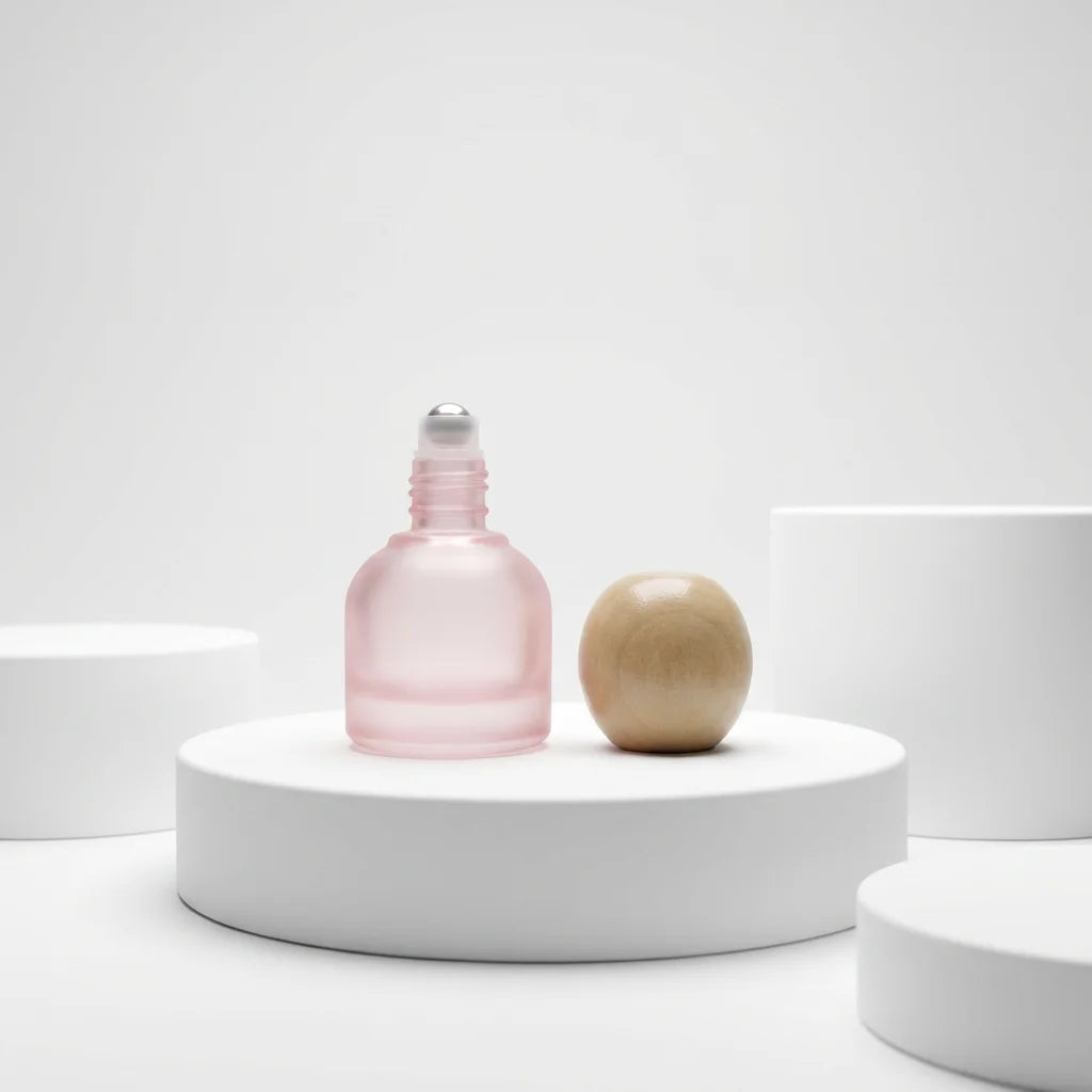 10ml Frosted Glass Roller Bottles with Wooden Ball Cap Empty Refillable Roll on Bottles for Essential Oil - 图片 2