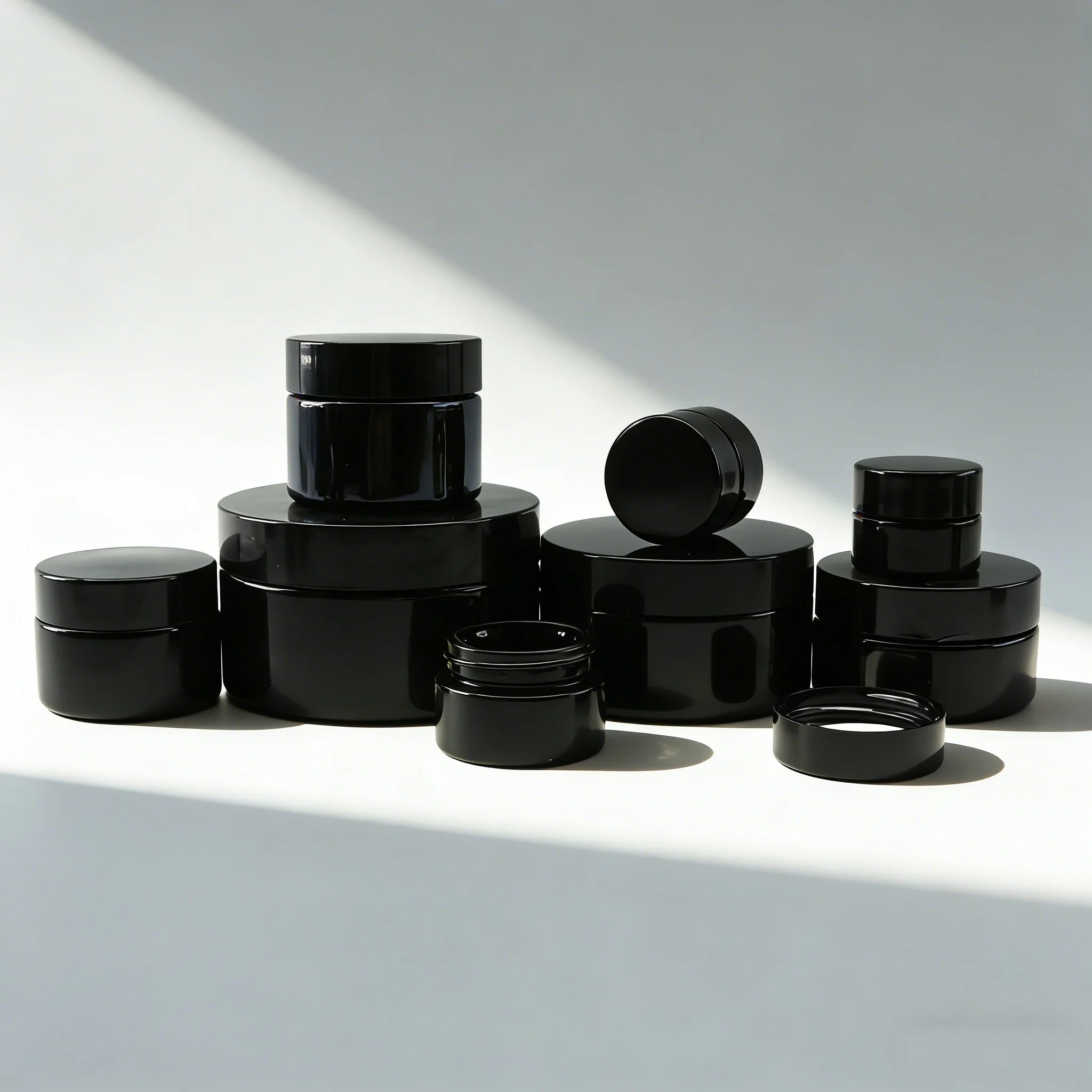 Empty UV Black Dark Violet Cosmetic Glass Cream Jar Concentrate Container With Black Lid D888