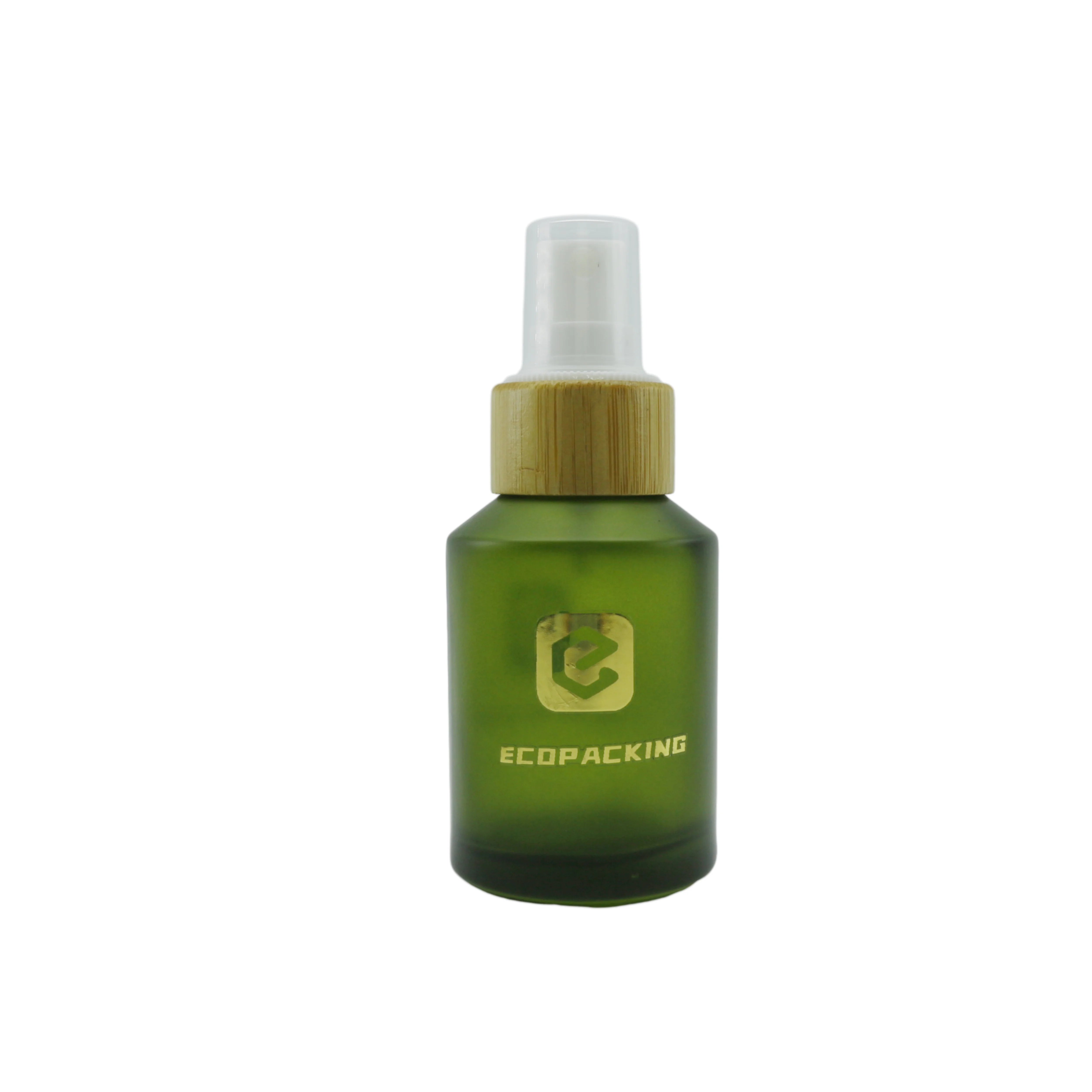 Frosted Olive Green Glass Bottle 30ml 60ml 120ml Cosmetic Bottle with 30g 50g Glass CreamJar with Bamboo Lid for Skin Care A888 - 图片 5