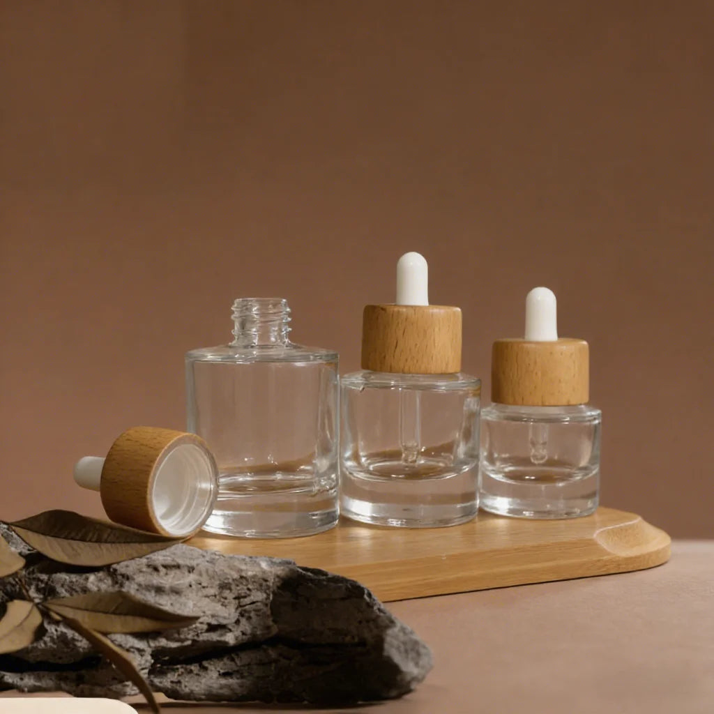 New 15ml 30ml 50ml Glass Dropper Bottles with Bamboo Lid Thick Bottom Flat Shoulder Essential Cosmetic Oil Serum Hair Oil Bottle - 图片 5
