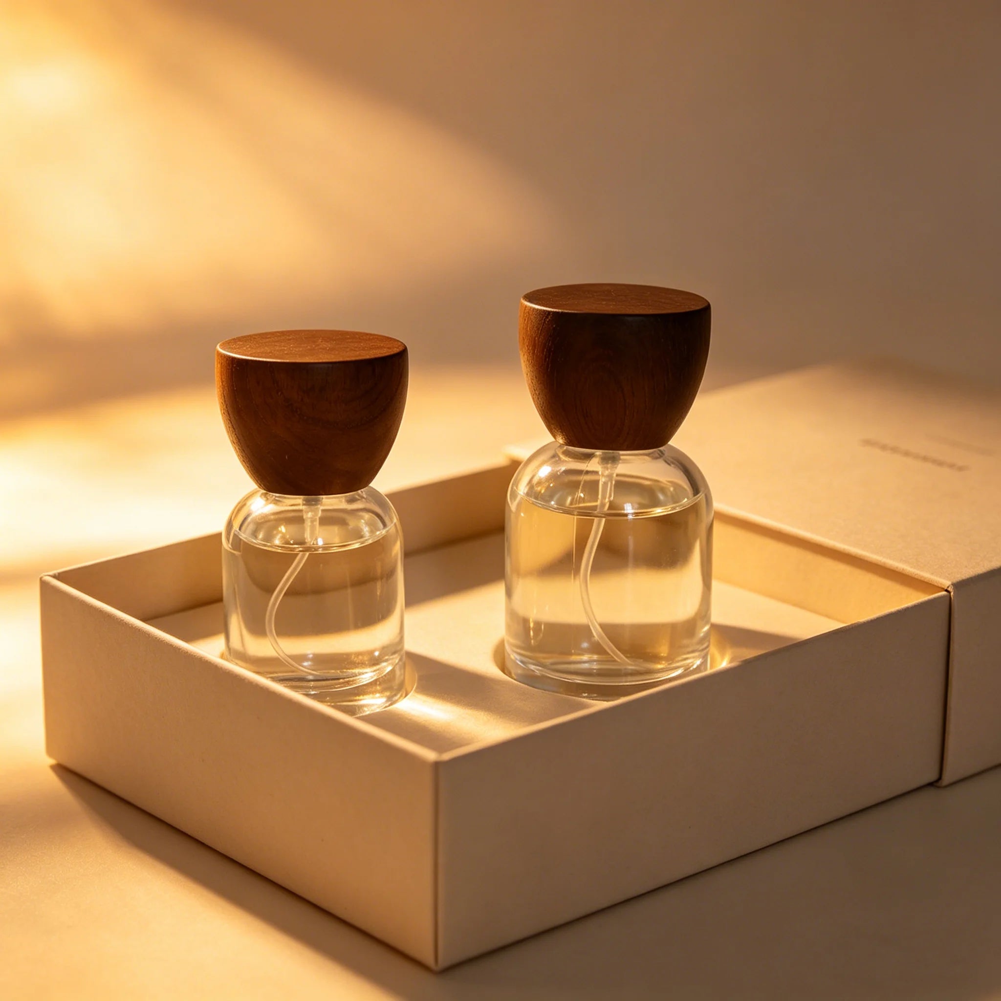 Wholesale Luxury 30ml 50ml 100ml Amber Round Empty Glass Perfume Bottle with Wood Cap for Professional Distributors - 图片 5