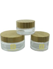 Natural Bamboo Cosmetic Packaging 5g 15g 30g 50g 100g Frosted Amber Glass Cream Jar with Bamboo Lid