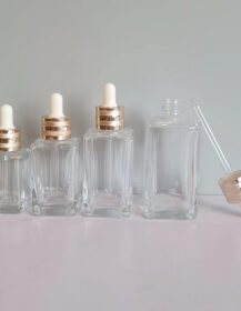 Square Luxury 30ml 50ml 75ml 100ml clear Glass Serum Bottles With Droppers and Gold Collar for Serum Essential Oil