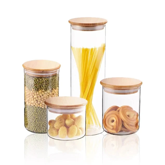 High Quality Food Grade Kitchen Glass Food Storage Jar Set with Bamboo Acacia Lid for Saffron Tea Coffee Packaging - 图片 4
