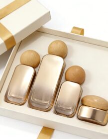 Luxury Cosmetic Packaging Set 20ml 30ml 50ml 100ml 120ml Glass Lotion Pump Bottle 30g 50g Face Cream Jar with Wooden Lid