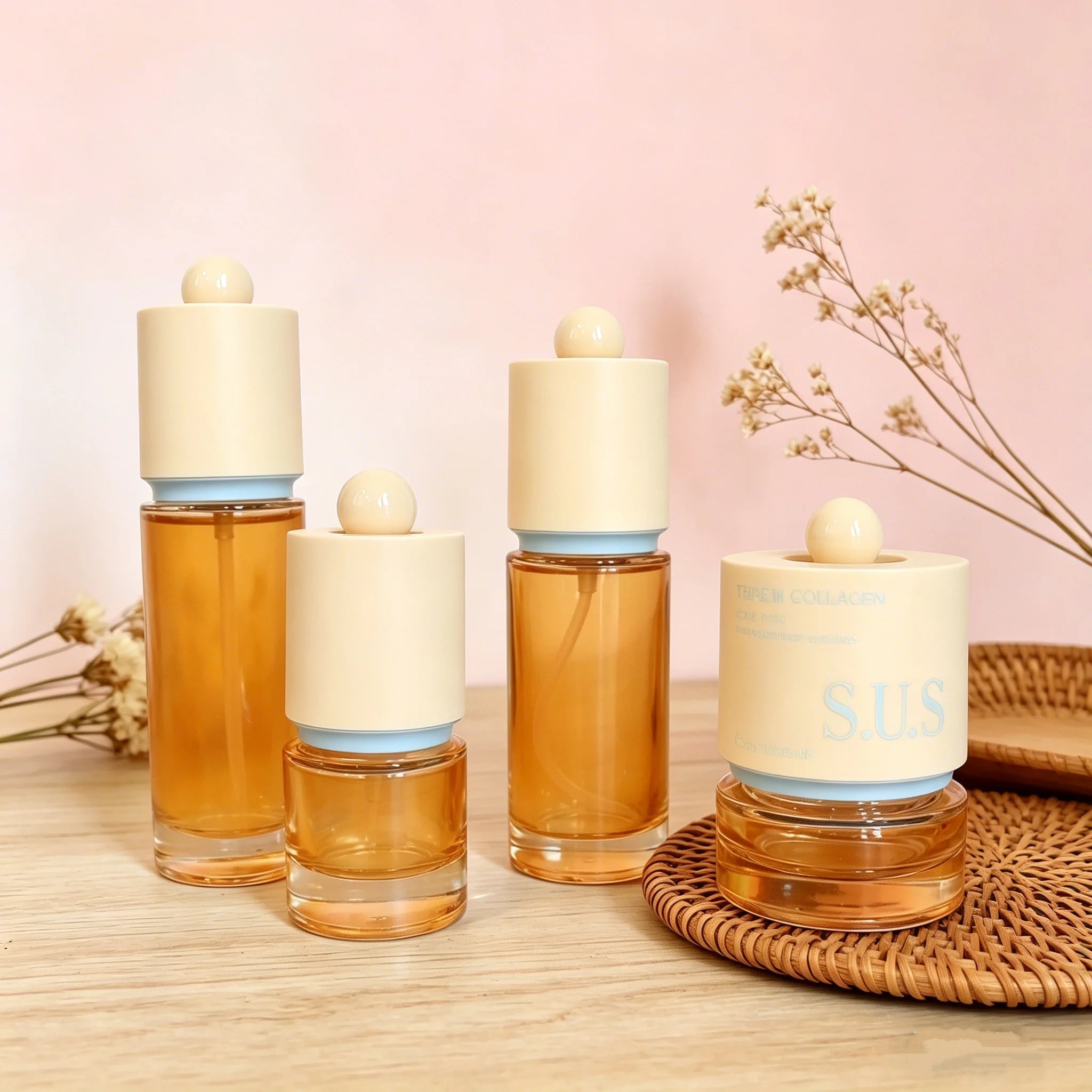 Luxury Thick Base Glass Serum Bottle, Tall Cap High-End Cosmetic Pump Bottle 30ml 50ml 100ml 120ml Skincare Wholesale - 图片 4