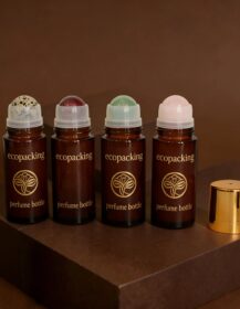 30ml 50ml Empty Amber Glass Roller Bottle with Pink Quartz Gemstone Roller Ball