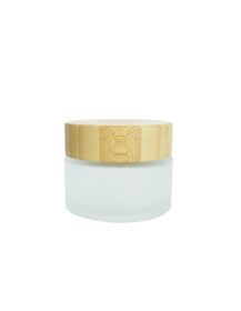 50ml 50g Frosted Glass Cream Candle Jar with Bamboo Wooden Lid and Plastic Cap for Cosmetic Packaging