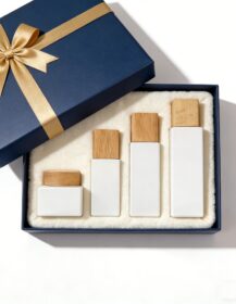 30g 50g 20ml 30ml 50ml 100ml 120ml Pearl White Empty Glass Bottle Solid Wood Cover Skin Care Set Cosmetic Packaging