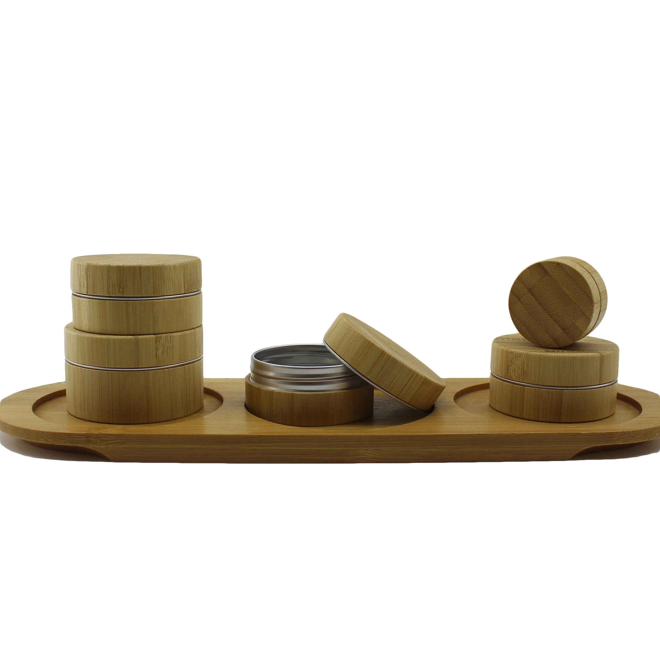 5ml 10ml 15ml 30ml 50ml 100ml 150ml 200ml Candle Face Cream Aluminum Bamboo Cosmetic Jars with Aluminum Inner Lid