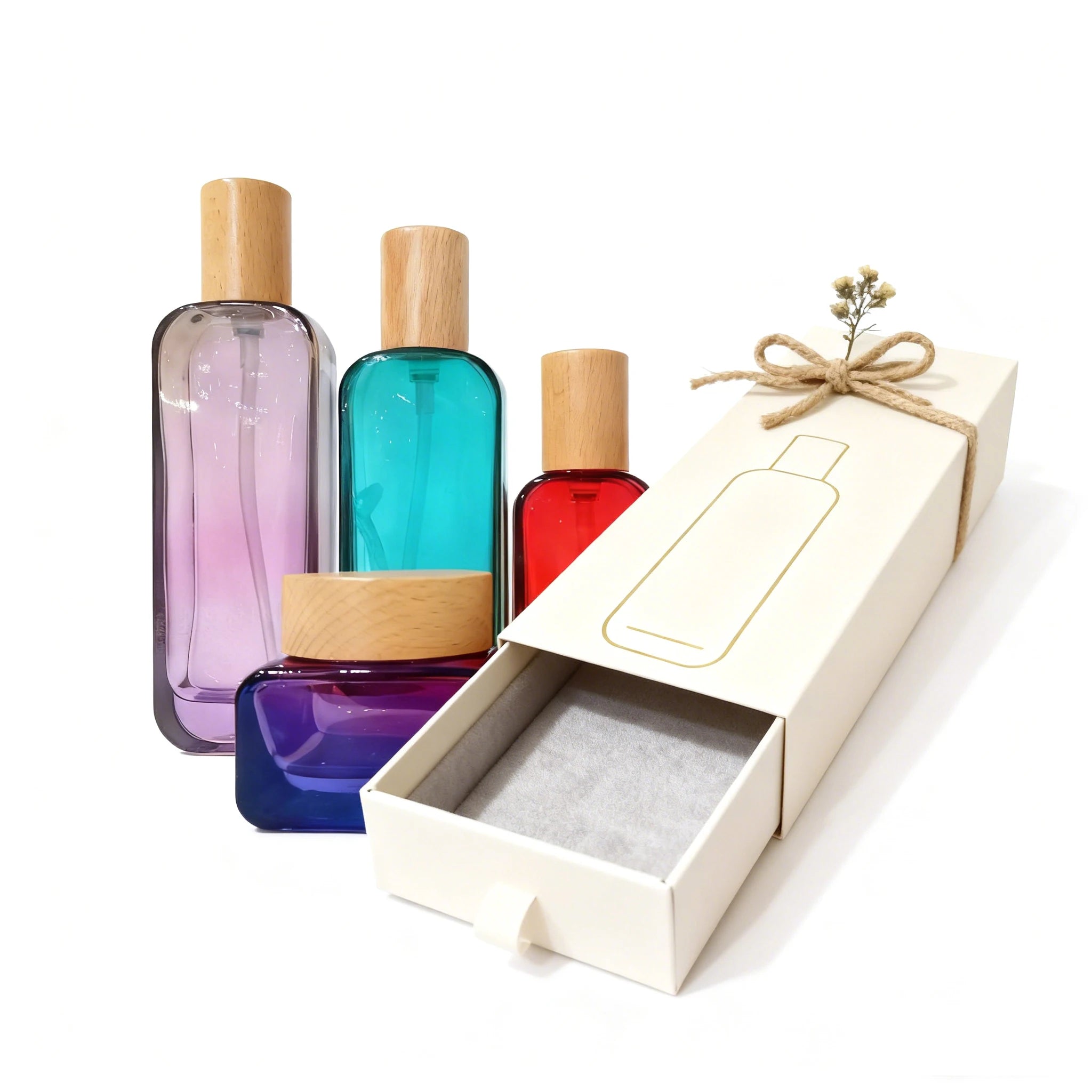 Eco Friendly Bamboo Topped Brown 30g 50g Glass Cosmetic Packaging 50ml 100ml Essence Pump Bottle Packaging Set for Cosmetic