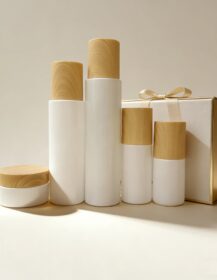 Empty Pearl White Glass Jar Cosmetic Container Spray Pump Lotion Bottle Round Cream Tube Water Transfer Printed Wood Lid
