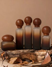 Cosmetic Glass Jar & Pump Bottle Set 40g-120g Matte Finish Lotion Pump with Wooden Cap