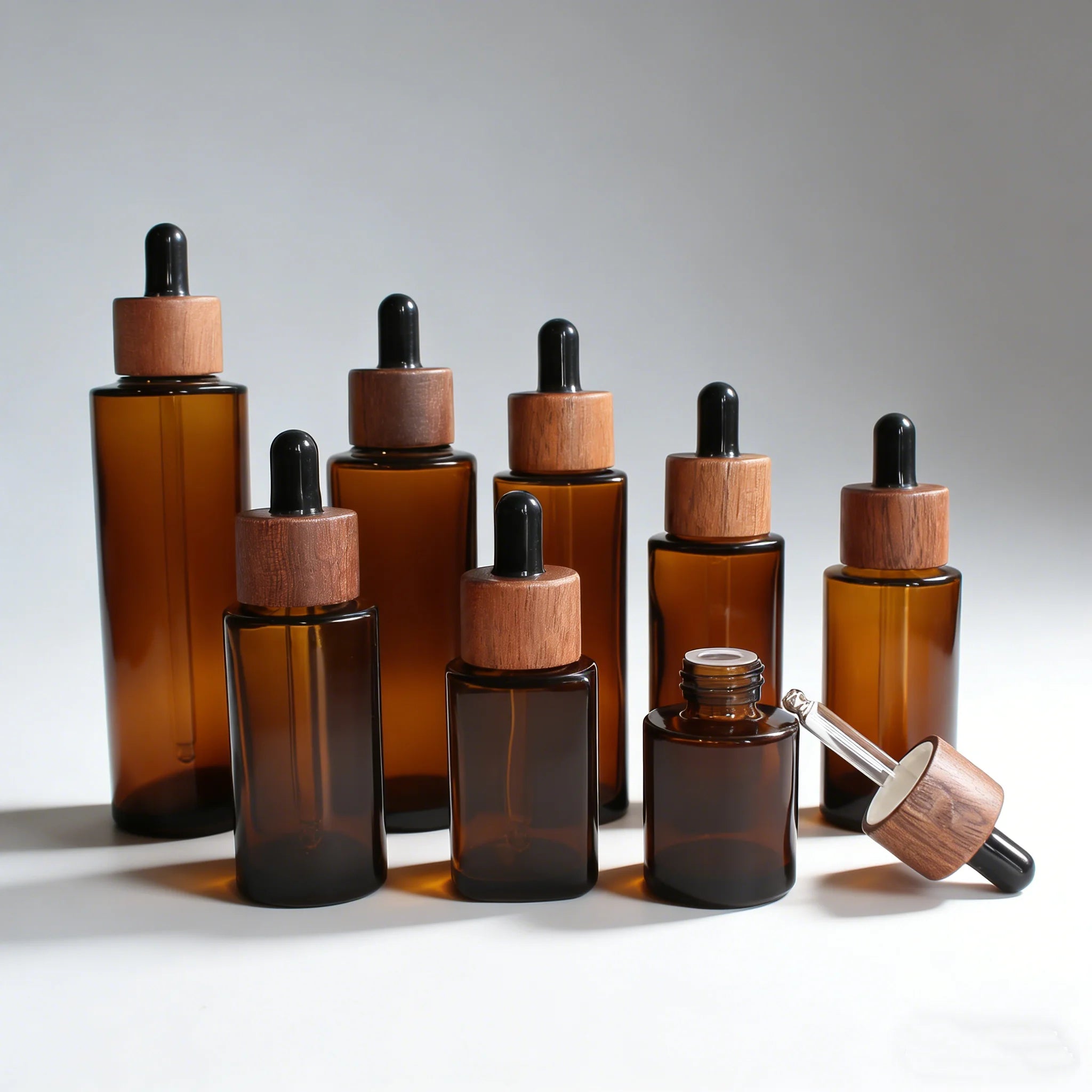 Dark Amber Dropper Bottles Brown Glass Bottles with Bamboo Eye Droppers Lid for Essential Oils Leakproof Cosmetic Bottles - 图片 2