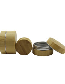 Natural Empty Cosmetic Packaging Metal Tin Bamboo Aluminum Jars 1oz 2oz 4oz 6oz Cosmetic Container Jars with Bamboo Lid