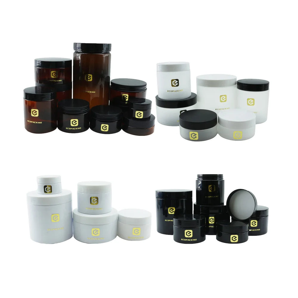 Wide Mouth 50ml 100ml 150ml 200ml 250ml 300ml 500ml Frosted Black White Amber Cosmetic PET Plastic Cream Jars with Lids F888