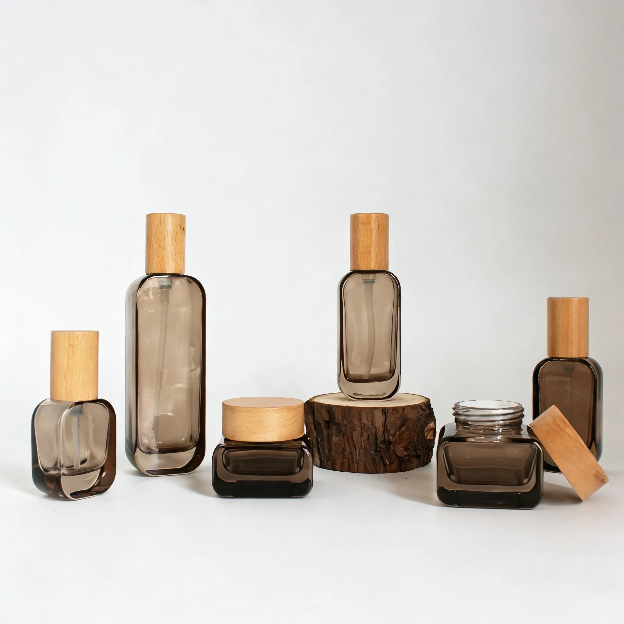 Luxury Glass Cosmetic Bottles and Jars Set 20ml 30ml 50ml 100ml 120ml Bamboo Lid Lotion Glass Pump Bottle Face Cream Jar C888 - 图片 7