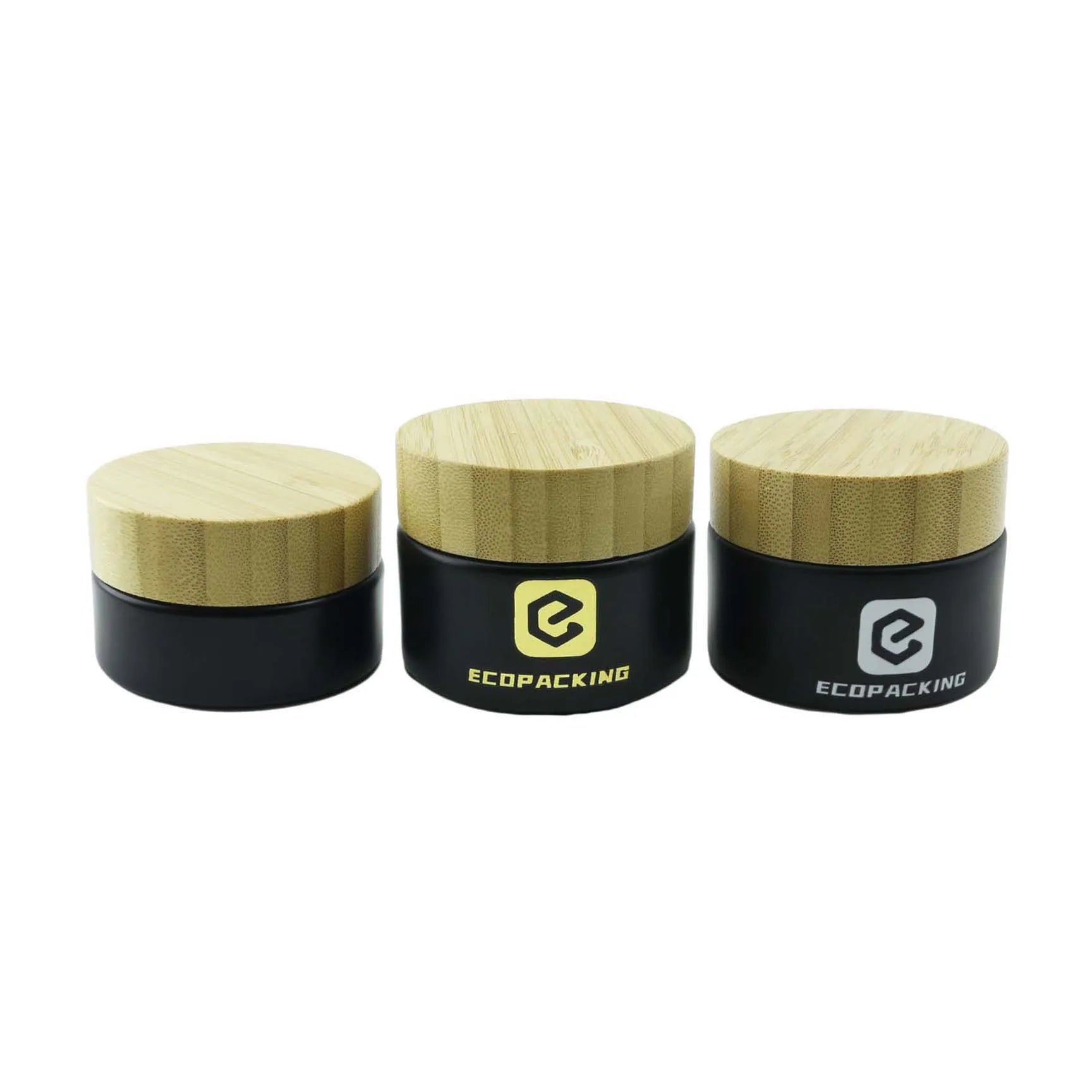 Natural 5g 15g 30g 50g 100g Cream Wooden Jars Matte Frosted Black Glass Jar With Bamboo Lid - 图片 5