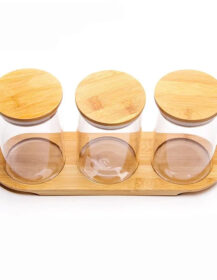 Home Modern Glass Spice Jars Home Kitchen Food Storage Container with Bamboo Lid for Party Use