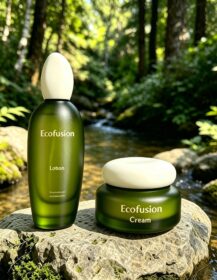 Skincare Lotion & Cream Set Green Tea Glass Pump Bottle and Moisturizing Glass Cream Container  Cosmetic Packaging