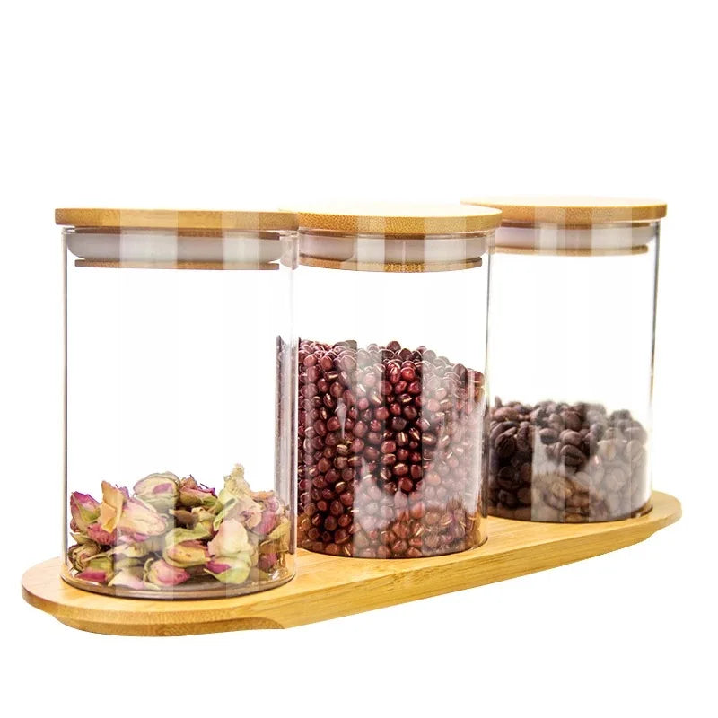 Dry Food Borosilicate Glass Jars Food Storage With Bamboo Lid Airtight Kitchen Organizer - 图片 5