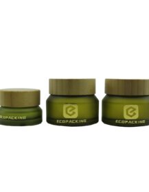 Wholesale Bamboo Lid 15ml 30ml 50ml 100ml Frosted Olive Green Eye Cream Glass Bamboo Cosmetic Jars