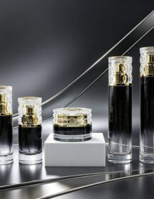 Luxury Black Skincare Packaging Set 30 50 100 120 150 ml Lotion Toner Bottle and Cream Jar Cosmetic Glass Packaging